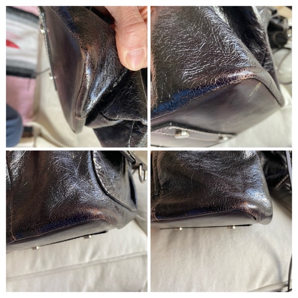 Wrinkled shiny Leather contrast stitch slouchy oversized bucket bag - Picture 7 of 12